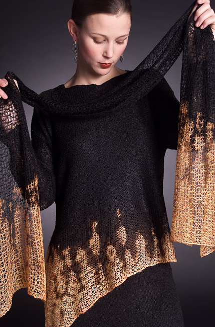 <p style="text-align: center;">Slant Bottom Shibori Hem Tunic and Scarf - 1999</p>
